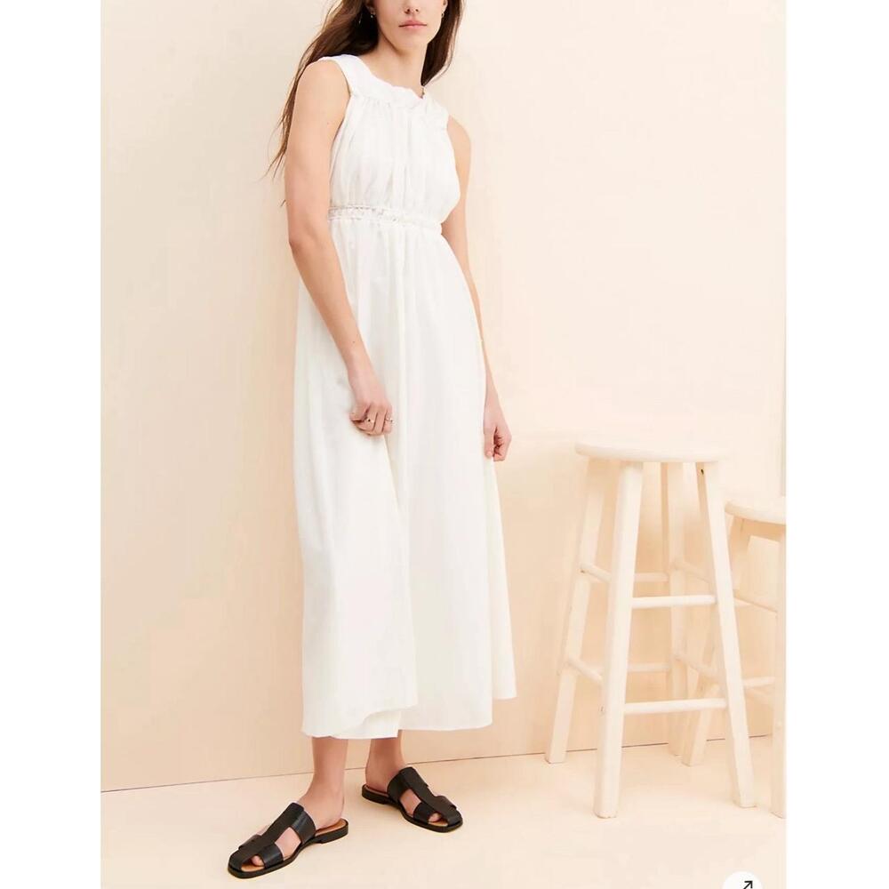 NWT Girl & The Sun Willa White Cinched Waist Flowy Midi Dress Medium